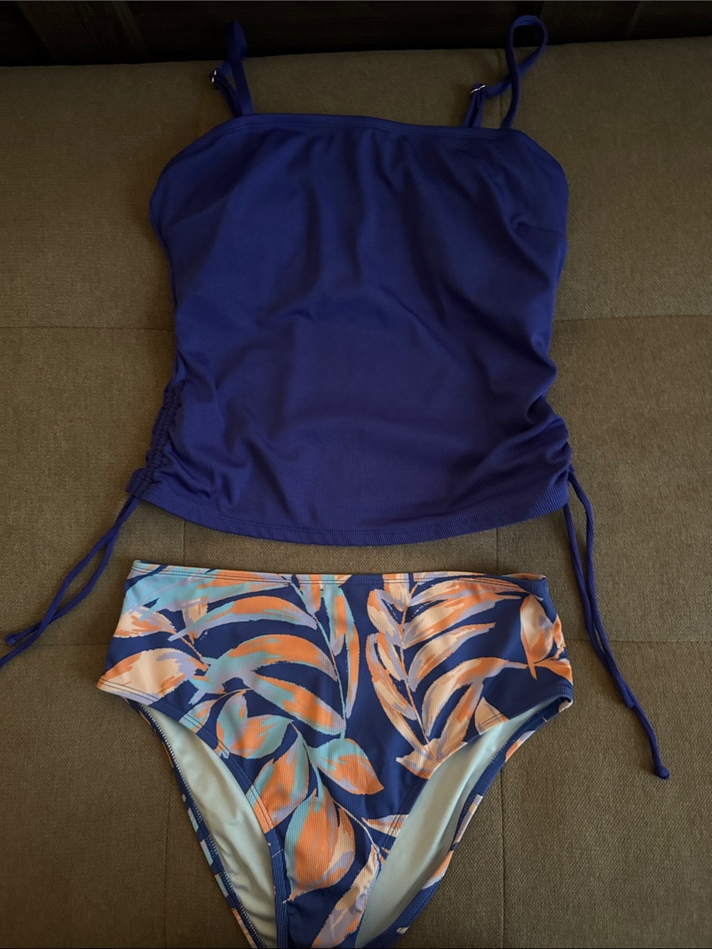 Cupshe Blue Tankini Top with Navy Tropical Print Bikini Bottom